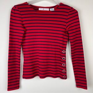 Vintage Y2K Tommy Hilfiger Red and Navy Stripe Sweater Size Small